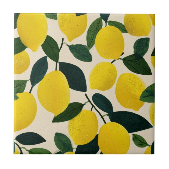 Citrus Fruit Pattern Yellow Lemons Mediterranean  Fliese (Vorderseite)