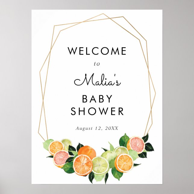 Citrus Fruit Süsse Babydusche Begrüßungszeichen Poster (Vorne)
