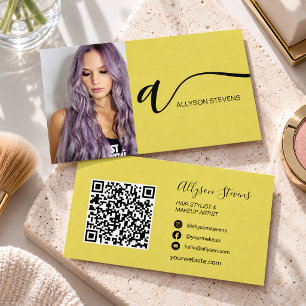 Citrus Gelbe Haar-Make-up-Artist-Foto-QR-Code Visitenkarte