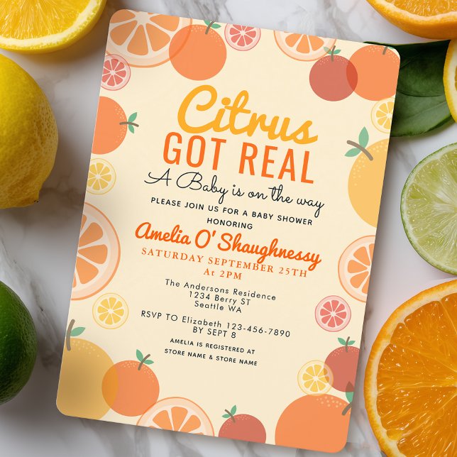 Citrus Got Real Fruit Summer Baby Dusche Einladung (Von Creator hochgeladen)