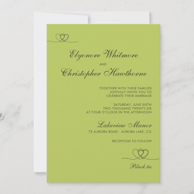 Citrus Green Elegant Chic Calligraphy Wedding Einladung (Vorderseite)