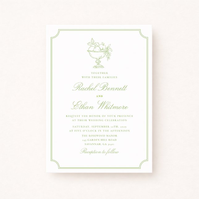 Citrus Green Elegant Frame Wedding Invitation (Créateur téléchargé)