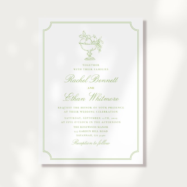 Citrus Green Elegant Frame Wedding Invitation Ankündigung (Von Creator hochgeladen)