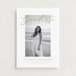 Citrus Green Script Photo Graduation Announcement  Einladung