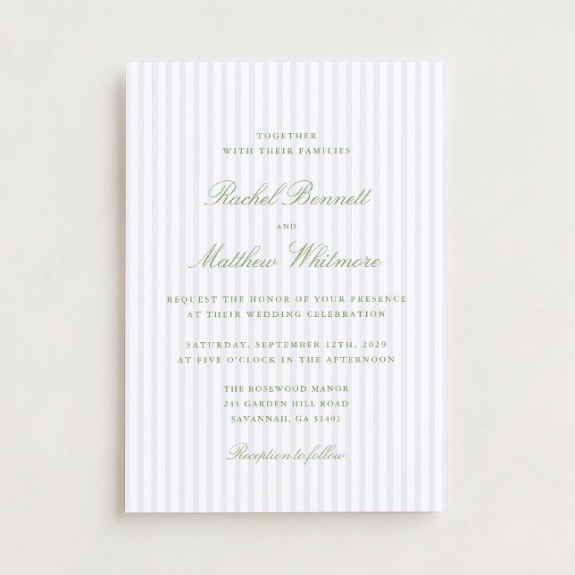 Citrus Green Stripe Elegant Wedding Invitation (Créateur téléchargé)