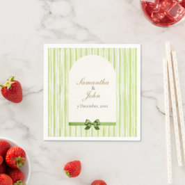 Citrus Green Striped Retro Wedding Paper Napkins Serviette