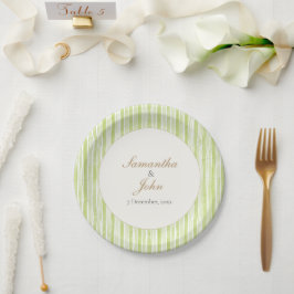 Citrus Green Striped Retro Wedding Paper Plates Pappteller