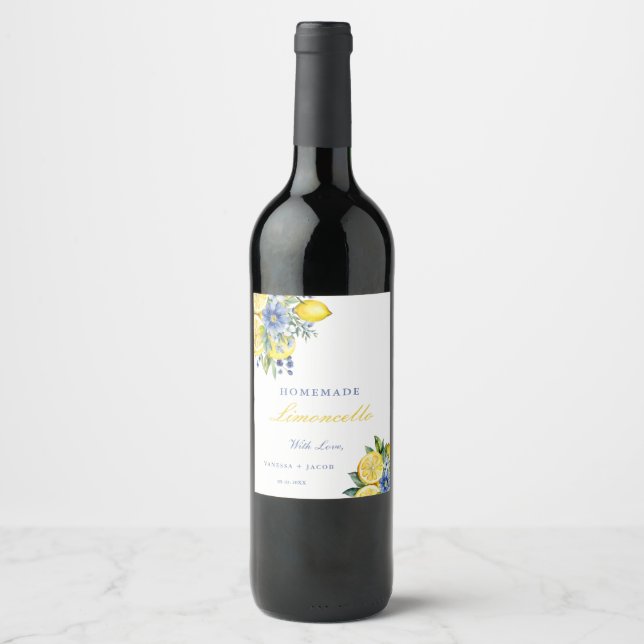 Citrus Homemade Limoncello Lemon Gastgeschenke Hoc Weinetikett (Vorderseite)