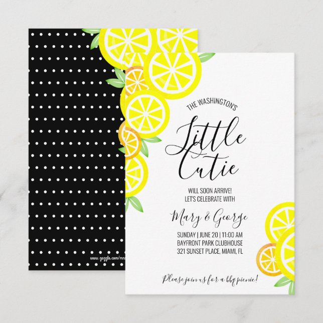 CITRUS Junge oder Mädchen BABY SHOWER schwarze Zit Einladung (Vorne/Hinten)