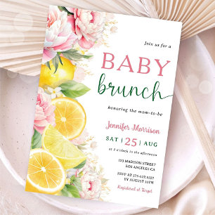 Citrus Lemon Baby Brunch Girl Pink Floral Einladung