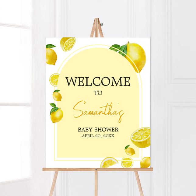 Citrus Lemon Baby Dusche Willkommen Poster (Sweet Little One Citrus Baby Shower Welcome Sign)