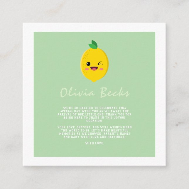 Citrus Lemon Baby Shower Begleitkarte (Vorderseite)