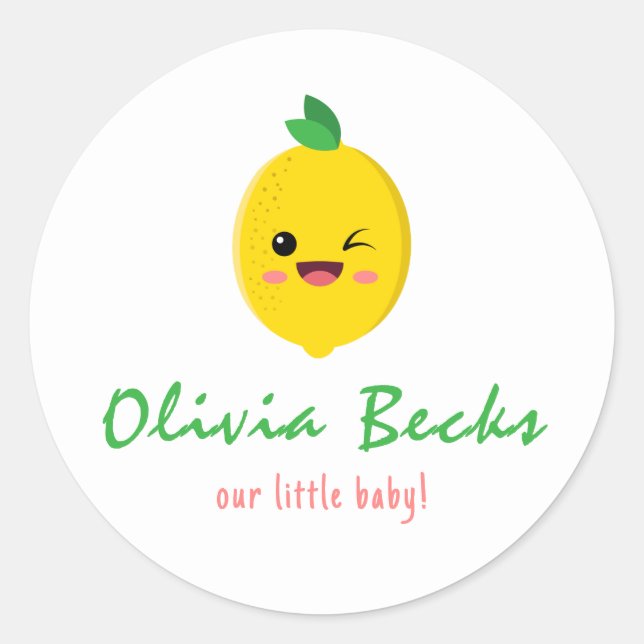 Citrus Lemon Baby Shower Runder Aufkleber (Vorderseite)