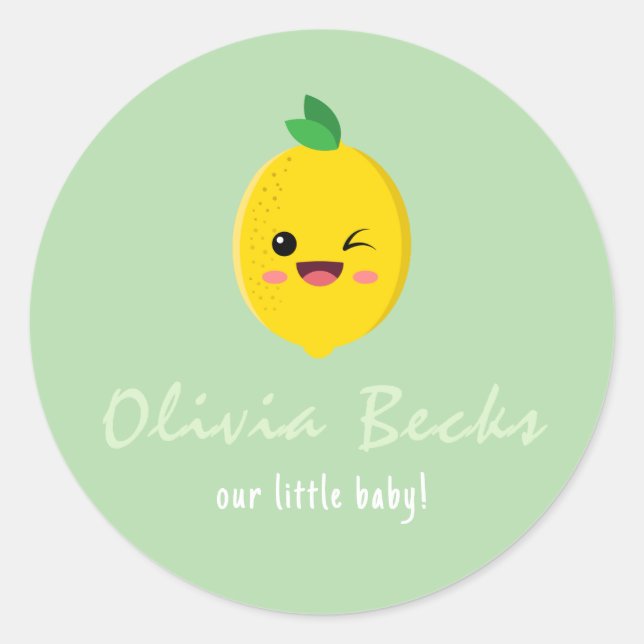 Citrus Lemon Baby Shower Runder Aufkleber (Vorderseite)