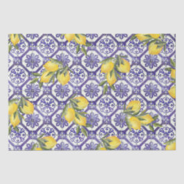 Citrus Lemon Blauer portugiesischer Tile Mittelmee Seidenpapier