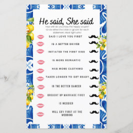 Citrus Lemon Blue Tile Brautparty Game