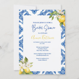 Citrus Lemon Blue Tile Bridal Dusche Einladung