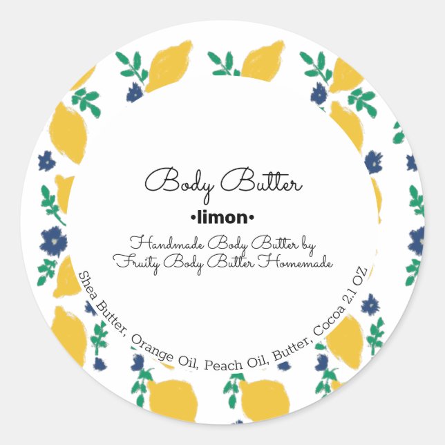 Citrus Lemon Body Butter Bath Soap Branding Runder Aufkleber (Vorderseite)
