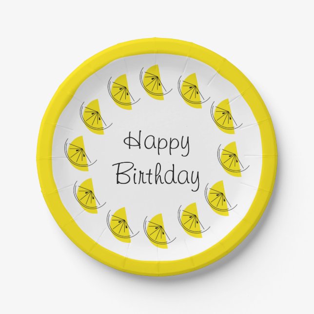 Citrus Lemon Circle Happy Birthday Pappteller (Vorderseite)