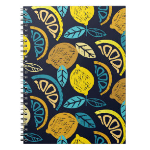 Citrus Lemon Doodle Muster Hintergrund Notizblock
