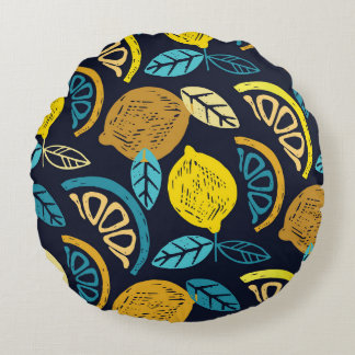 Citrus Lemon Doodle Muster Hintergrund Rundes Kissen