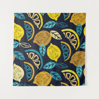 Citrus Lemon Doodle Muster Hintergrund Wandteppich