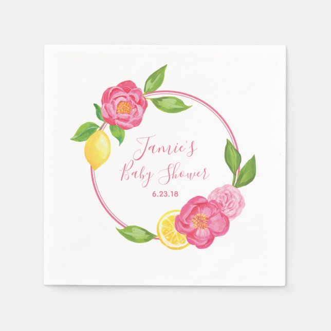 Citrus Lemon Floral Rose Baby Dusche Party Serviette (Vorderseite)