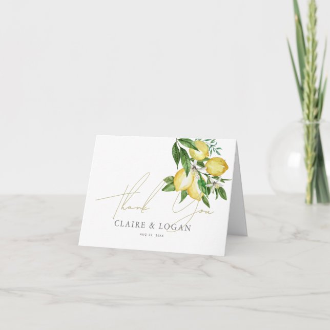 Citrus Lemon Floral Watercolor Dankeskarte (Vorderseite)