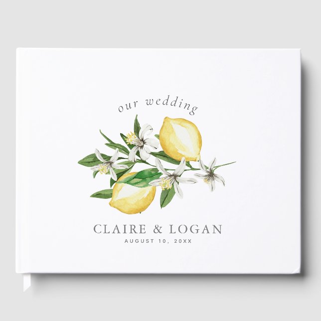 Citrus Lemon Floral Watercolor Wedding Gästebuch (Vorderseite)