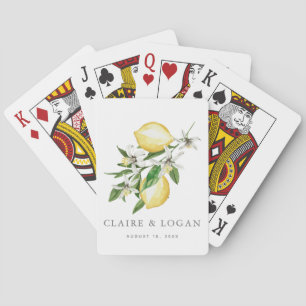 Citrus Lemon Floral Watercolor Wedding Spielkarten