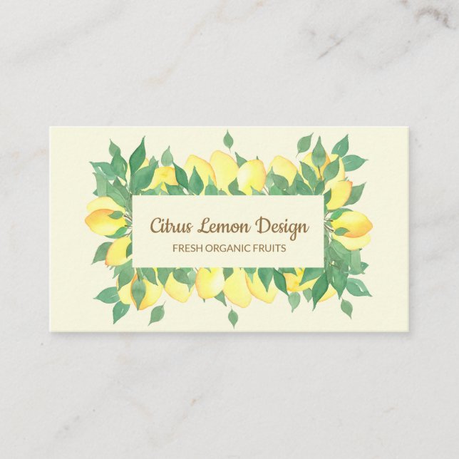 Citrus Lemon Fresh Frucht beige Vanille Creme Visitenkarte (Vorderseite)