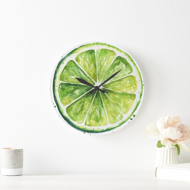 Citrus Lemon Green Fruit Slice Round Clock Große Wanduhr (Zuhause)