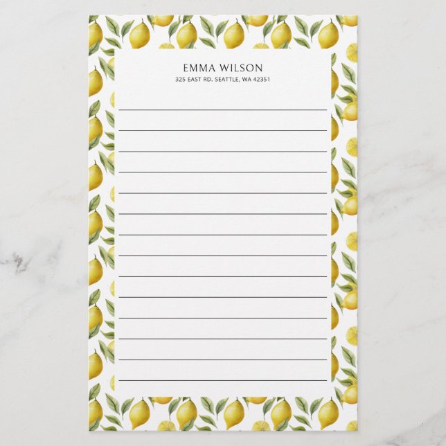 Citrus Lemon Limon Lined Briefpapier (Vorderseite)