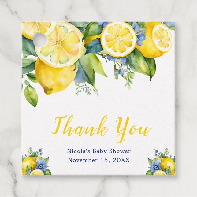 Citrus Lemon Mediterranean Baby Showe Geschenkanhänger (Vorderseite)