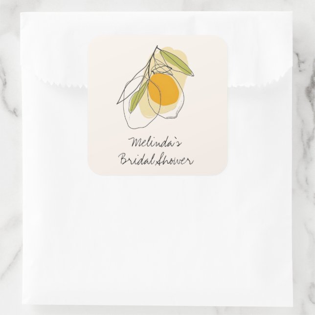 Citrus Lemon Modernes Minimalistisches Brautparty Quadratischer Aufkleber (Tasche)