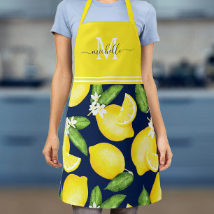 Citrus Lemon Monogram Navy Blue Schürze