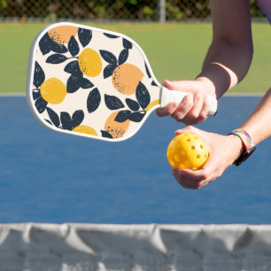 Citrus Lemon Orange Modernes Illustrationsmuster Pickleball Schläger