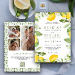 Citrus Lemon Orchard Foto Collage QR Code Hochzeit Einladung<br><div class="desc">Erleben Sie Ihren Aufenthalt mit dieser eleganten Hochzeitsfeier und laden Sie ein,  sich mit wunderschönen Zitronen und rustikalem Blätter mit moderner Typografie verwöhnen zu lassen. Fügen Sie einfach Ihre Veranstaltungsdetails zu dieser einfach zu bedienenden Vorlage hinzu,  um sie zu einer einmaligen Einladung zu machen.</div>