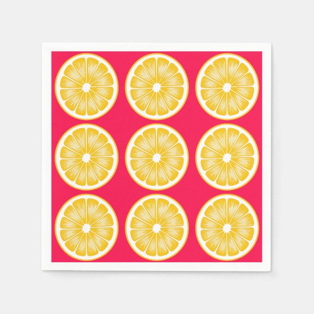 Citrus Lemon Slice Hot Pink & Yellow Serviette (Vorderseite)