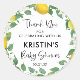 Citrus Lemon Theme Baby Dusche Vielen Dank für Ihr Runder Aufkleber