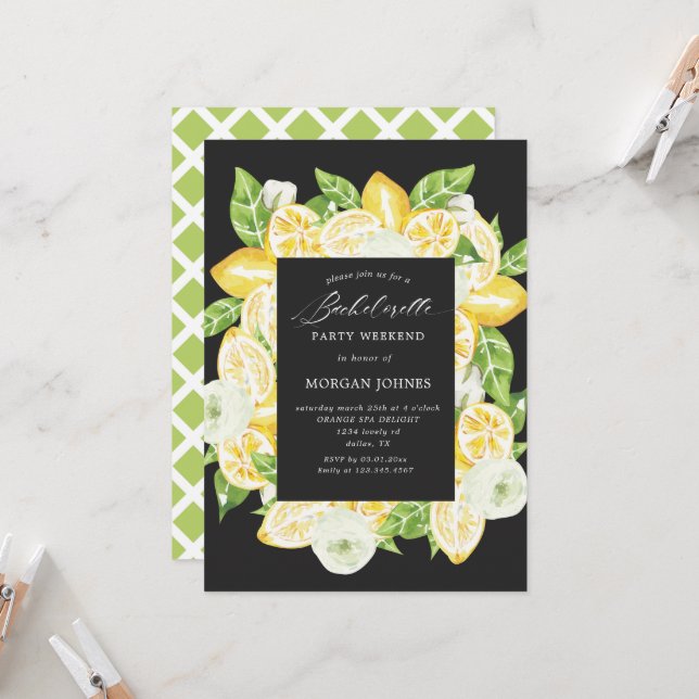 Citrus Lemon Tree Bachelorette Party Invitation (Devant/Arrière en situation)