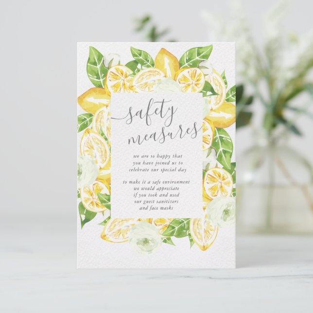 Citrus Lemon Tree Hochzeitssicherheitsmaßnahmen Begleitkarte (Stehend Vorderseite)