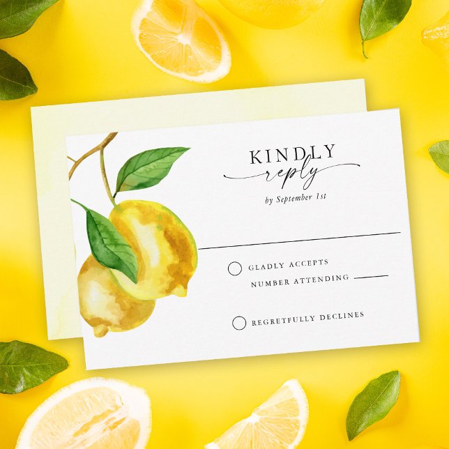 Citrus Lemon Watercolor RSVP Karte (Our Citrus Lemon Watercolor RSVP Card is the perfect way to gather RSVP responses from your wedding )