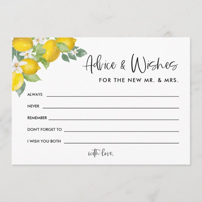Citrus Lemon Wedding Advice und Wünsche Dankeskarte (Vorderseite)