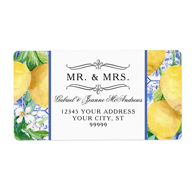Citrus Lemons Greenerity Wreath Blue und White Til (Vorne)