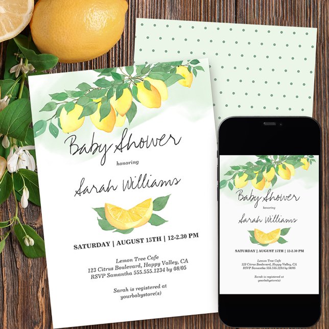 Citrus Lemons Mint Wash Gender Neutral Baby Dusche Einladung (Von Creator hochgeladen)