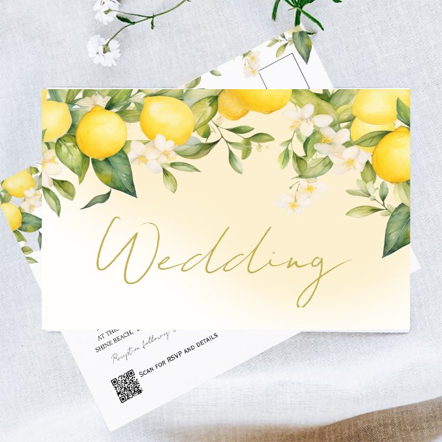 Citrus Lemons Summer Chic Wedding Einladung Postkarte (Von Creator hochgeladen)