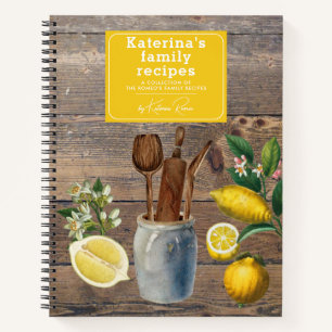 Citrus Lemons Wood Kitchen Utensils Familienrezept Notizbuch