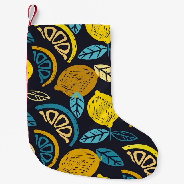 Citrus Limon lemon Doodle Hand gezeichnet Muster r Kleiner Weihnachtsstrumpf (Vorderseite)