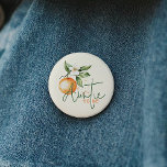 Citrus Little Cutie Baby Shower Auntie To Be Button<br><div class="desc">Introducing our citrus little cutie baby shower auntie to be button, perfect for a fun, gender-neutral celebration! This zesty design features a delightful citrus orange clementine fruit theme, brought to life with a simple boho-inspired watercolor style. It is ideal for welcoming a little boy or girl in a joyful and...</div>